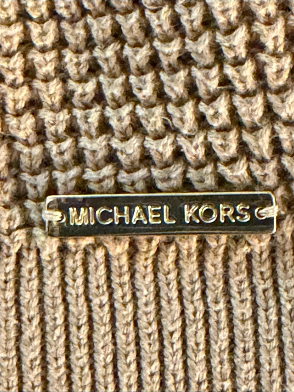 Michael Kors V-Neck Knit Sweater in Camel Brown